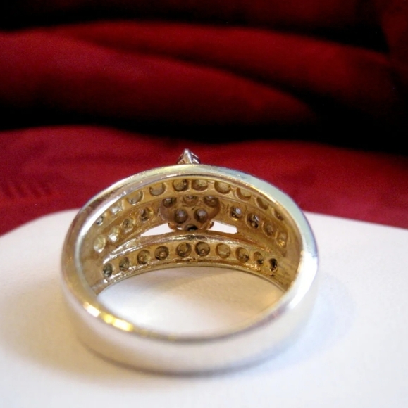 VERMEIL OVER STERLING SILVER .13 CTW DIAMOND CLUSTER RING SIZE SIZE 7 - Picture 2 of 6